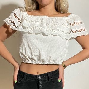 Cute off the shoulder white lacy crop top